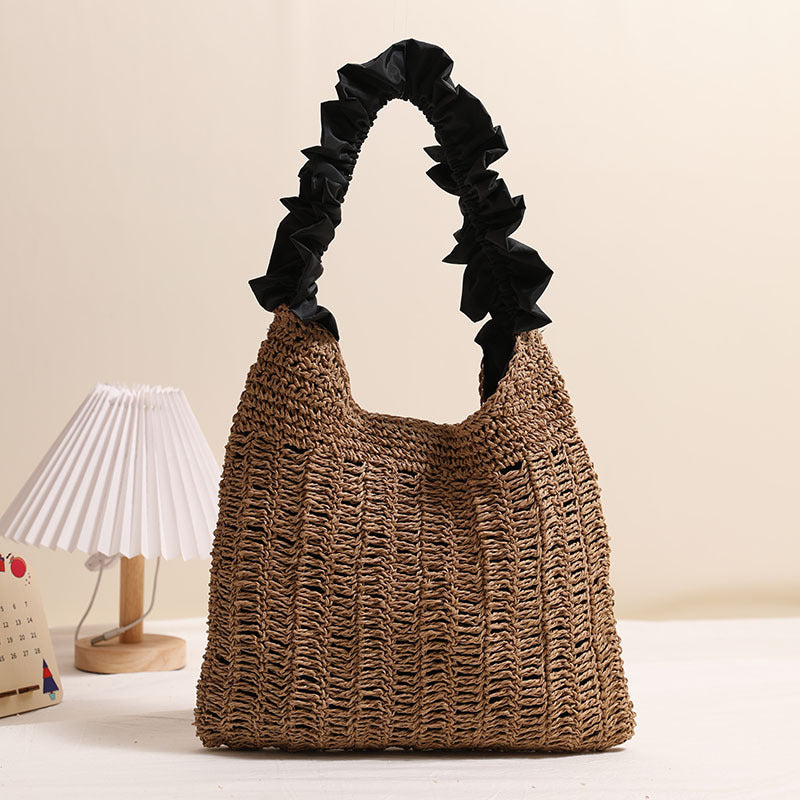 Tree Fungus like Lacework Straw Bag Solid Color Woven Bag Seaside Vacation Beach Bag Special Interest Shoulder Bag Bella Mia